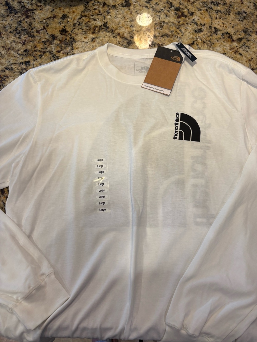 The North Face White Long Sleeve Logo Tee with Black Print